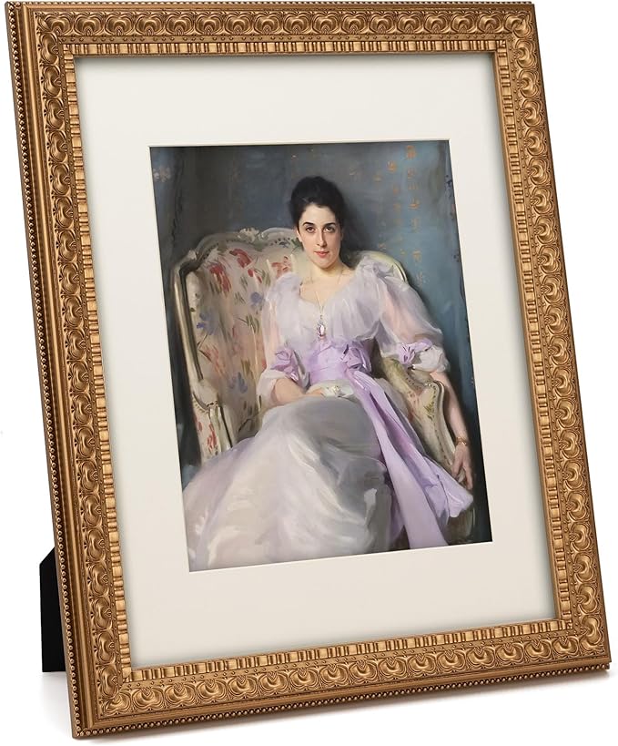 11x14 Antique Gold Wood Ornate Vintage Classic Picture Frame, With Mat 8x10 inches, Real Glass Protection, Horiztonal or Vertical Display