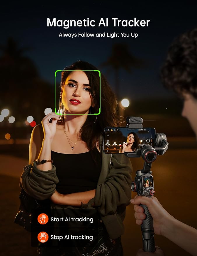 hohem 2-in-1 AI Tracking Sensor and Magnetic Adjustable Fill RGB Light, AI Vision Sensor, Smart AI Tracker Compatible with iSteady M7 Gimbal Stabilizer, 2700K-6500K, MTK-L04 Black