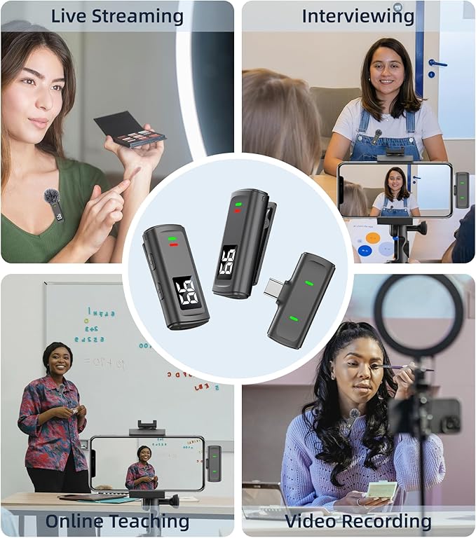 Wireless Lavalier Microphone for iPhone USB C Lav Mic for iPhone 15 16 Android Phone Microphone Video Recording TikTok Vlog Noise Canceling Clip On Microphones with Charging Case 35H Battery Life
