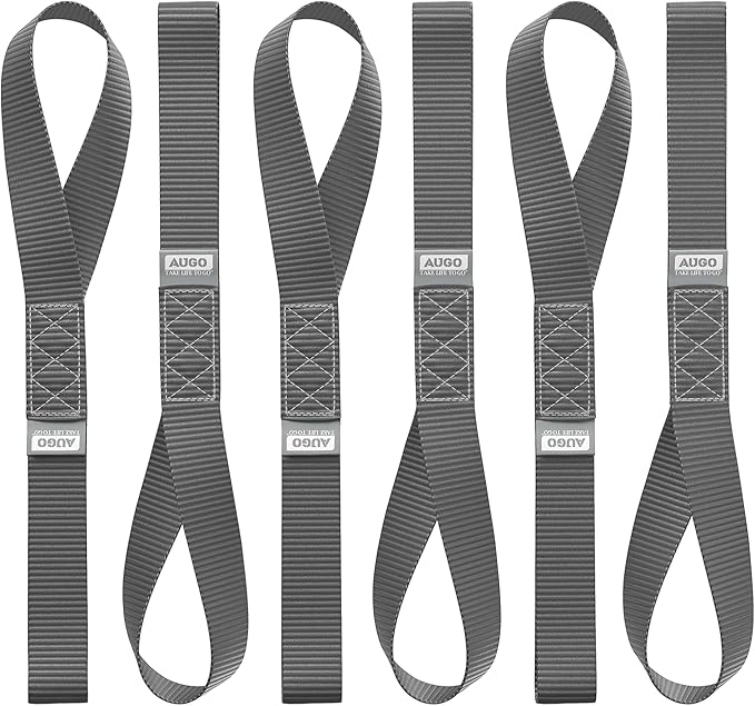 AUGO Heavy Duty Soft Loops –Pack of 6-1.5” x 17” Tie Down Anchor Straps for Use w/Ratchet Strap Hooks – 3000Lb Load Capacity & 10,000Lb Break Strength – Great for Motorcycle, Bike, Roof Rack, Etc.