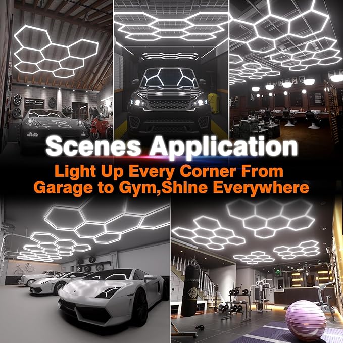 Hexagon Garage Lights: 245W 35 Pack 8 Grids LED Garage Lights - Easy Install 6500K Super Bright Honeycomb Light for Warehouse, Car Detailing Shop, Exhibition Hall, Gym