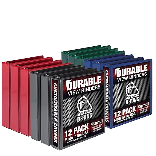 Samsill Durable 1.5 inch 3 Ring Binder, Made in USA, D Ring Binder, FSC 100% Recycled Chipboard, Basic Assortment, 12 Pack