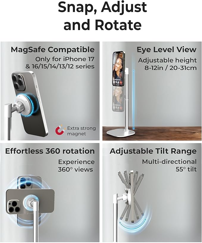 COOPER MagStand - iPhone Stand for Desk & Video Recording, Compatible with MagSafe, Stand for iPhone 17 Pro Max Plus, 16/15/14/13/12 (x2 Pack - Cream White)