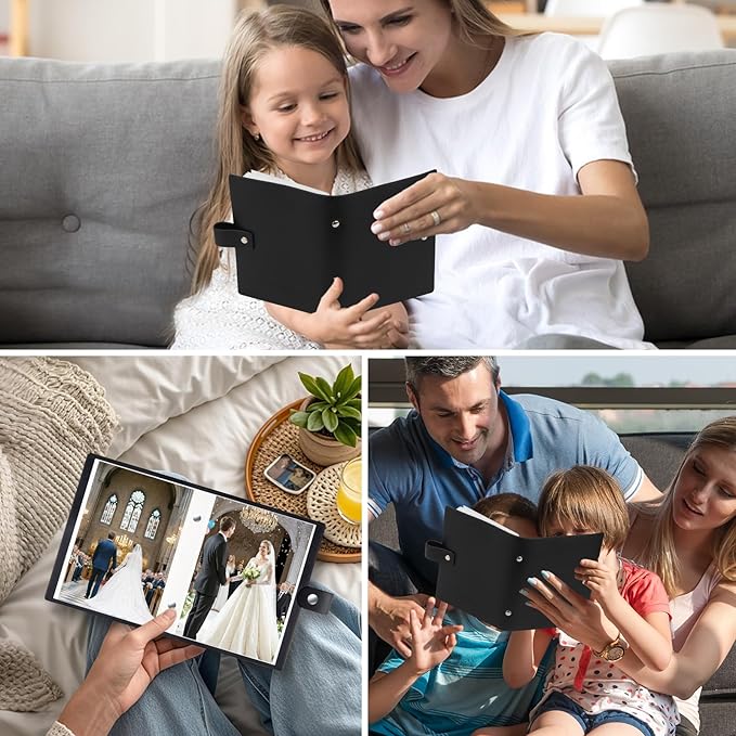 2 Pack Small Photo Album 5x7 Holds 52 Pictures Leather Cover 5 x 7 Album Mini Picture Book Acid Free Inner Pages Portable Albums Book for Wedding Family Boys Girls Art Work(Black)