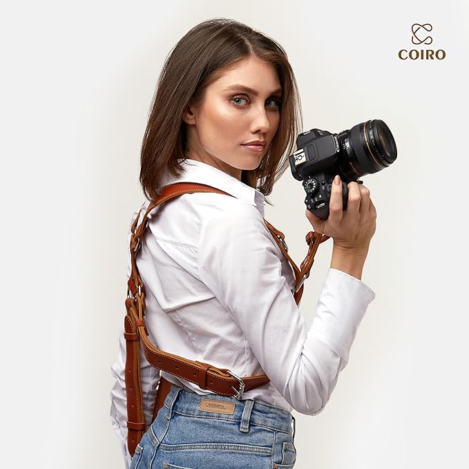 C Coiro Camera Harness for 2 Cameras Dual Shoulder Leather Camera Strap for DSLR/SLR, Camera Straps for Photographers