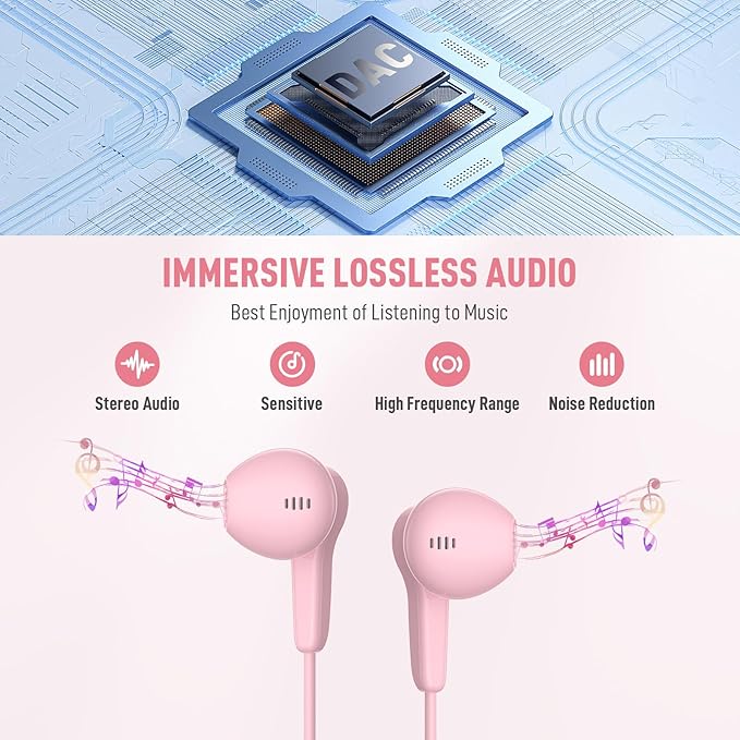 USB C Headphone for iPhone 17 Air 16 15 Pro Max Plus/iPad, Type C Earphone with Mic HiFi Stereo Magnet Cute USBC Wired Earbud for Samsung Galaxy S26 S25 S24 Ultra A35 S23 Fe S22+ A17/Pixel 10 9, Pink