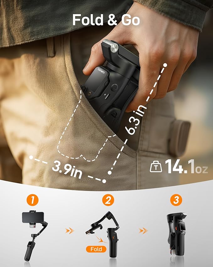 hohem iSteady V3 Ultra Gimbal Stabilizer for iPhone, Phone Gimbal with AI Auto Tracking, Detachable Touchscreen Remote, Built-in Extension Rod, Tripod, Fill Light, for Vlog, Travel, Pet, Fitness