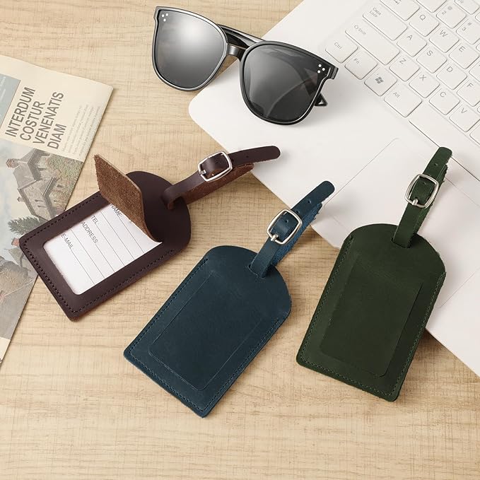 Ringsun Genuine Leather Luggage Tag for Suitcases ID Tags Bag Tags for Luggage (8 Pack, All Color)