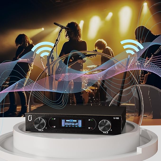 Wireless Microphones, Professional UHF Dual Microphones for Home Karaoke, Wireless Dynamic Microphone System Set, Microphones Systems for Speech, Wedding, Church, PA System