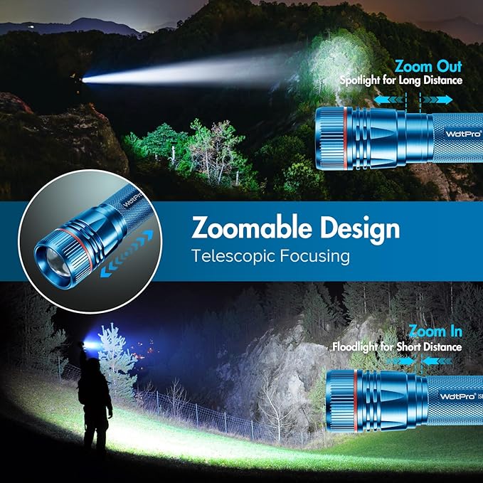 WdtPro Rechargeable Flashlights High Lumens, 1 Pack 10H Long Lasting Super Bright EDC Flashlights, LED Mini Tactical Flash Lights for Camping Emergency, Drop & Water Resistant Blue(Battery Included)