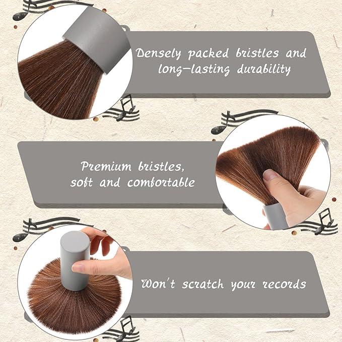 3 Pcs Vinyl Record Cleaning Brush Wooden Anti Static Dust Record Vinyl Cleaner Kit Player Accessories Gift for Music Lovers(Grey)