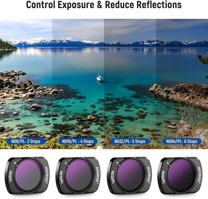 NEEWER ND/PL Filter Set (4 Pack) & 0.75X Wide Angle Lens Compatible with DJI Osmo Pocket 3 Creator Combo Accessories, ND8/PL ND16/PL ND32/PL ND64/PL Polarized ND CPL with Screen Protectors, FL-B07