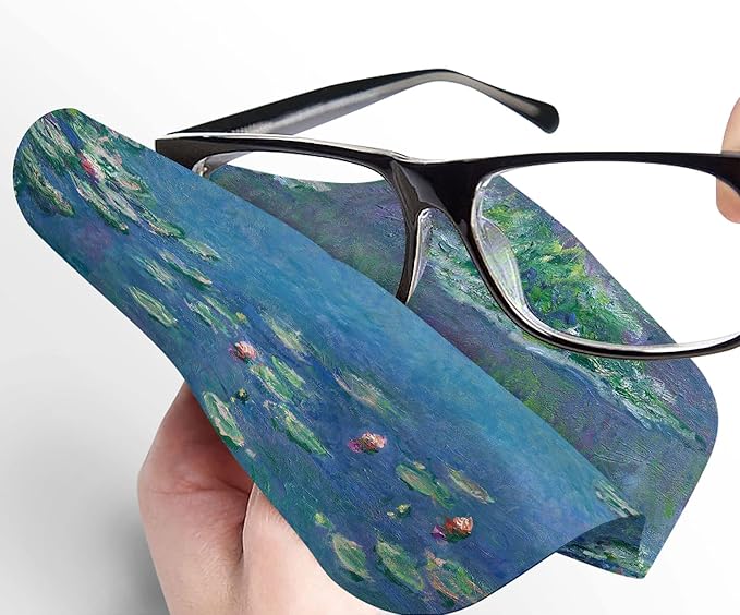 Quality Microfiber Lens Cleaning Cloth - 6”x6” - for Eyeglasses, Sunglasses, Phones, Screens, Blue-Light Glasses, Monitors - Fine Art Design - Monet Water Lilies