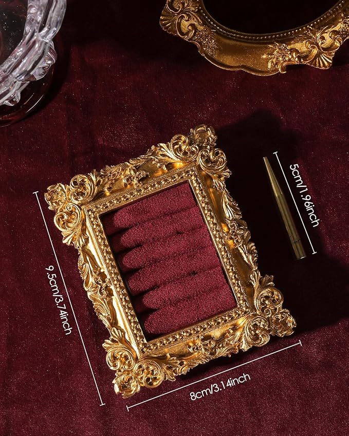 COOLYOUTH Vintage Ring Holder Ring Display Stand Frame Jewelry Organizer Velvet Tray for Jewelry (Medium-Red)