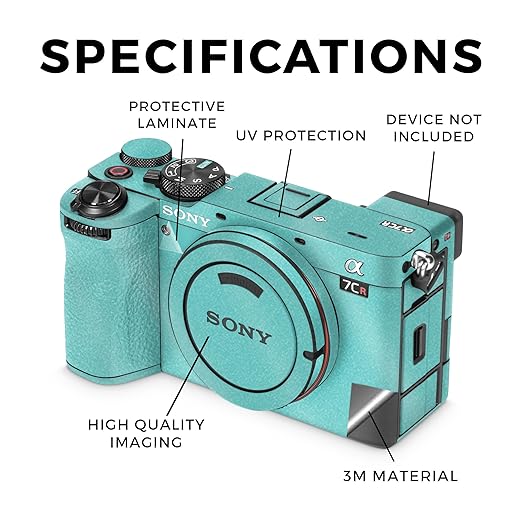 Glossy Glitter Camera Skin Compatible with Sony Alpha 7CR Camera (2023) - Solid Turquoise - Premium 3M Vinyl Protective Wrap Decal Cover - Easy to Apply | Crafted in The USA by MightySkins