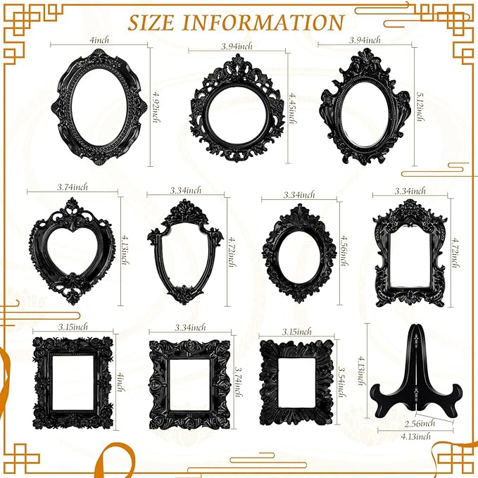 Tatuo 20 Sets Mini Picture Frames and Display Stands Vintage Resin Picture Frame Resin Holder for Home Office Bedroom Living Room Wedding Decor (Black)