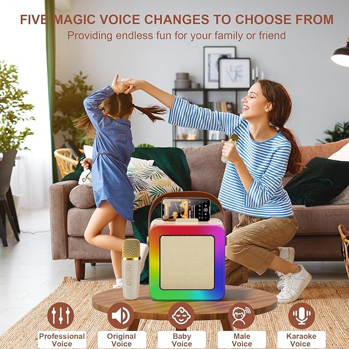 Mini Karaoke Machine for Kids Adults, Portable Bluetooth Speaker with 2 Wireless Microphones, Karaoke Toys for Family Party, Birthday Gifts for Girls Ages 4, 5, 6, 7, 8, 9, 10, 12+