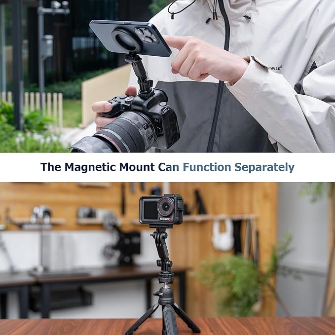 JJC Pocket 3 Magnetic Phone Holder Mount, Expansion Adapter Cage for DJI Osmo Pocket 3 Creator Combo, with Cold Shoe & Magsafe Bracket for iPhone 17 16 15 14, Pocket3 Vlog Accessories on Tripod Stick