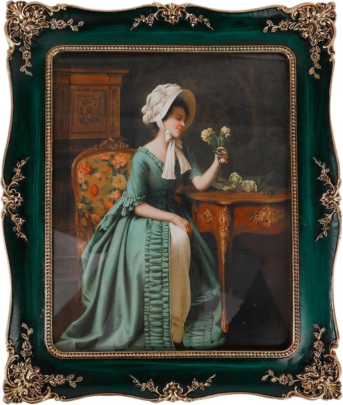 8x10 Vintage Picture Frame, Ornate Green Resin Photo Frame with Gold Accents, Wall Mounting & Tabletop Display for Home Decor, Ideal Gift for Wedding Anniversary Housewarming