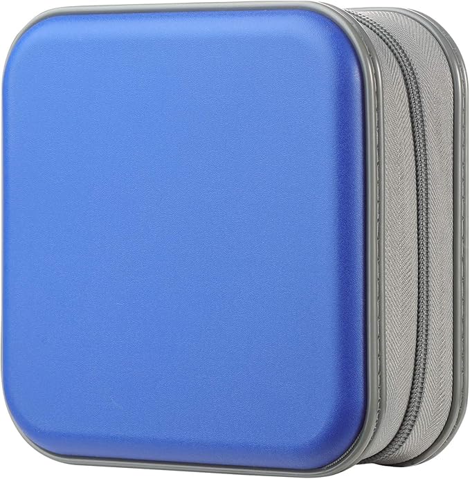 alavisxf xx CD Case, 48 Capacity Hard Plastic DVD Case Portable Zipper CD Case Holder Large Storage Disc Wallet Bag for Car Home Travel (Blue, 48 Capacity)