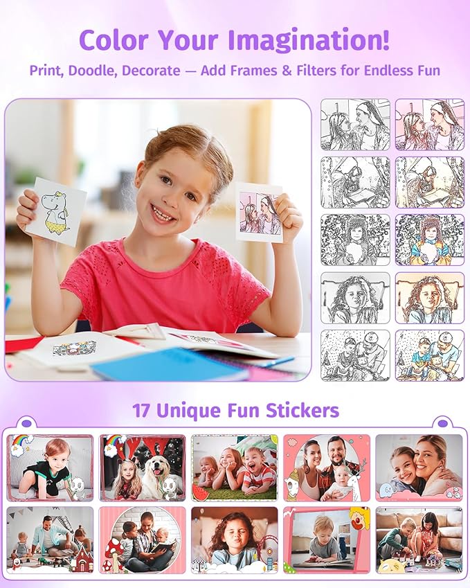 Instant Camera, Dual-Lens Kids Camera Instant Print for Boys Girls Christmas Birthday Gifts, 1080P Digital Cameras for Kids Teens with Print Paper, 32GB Card, Toddle Toy for Age 4-12 Years(Purple)