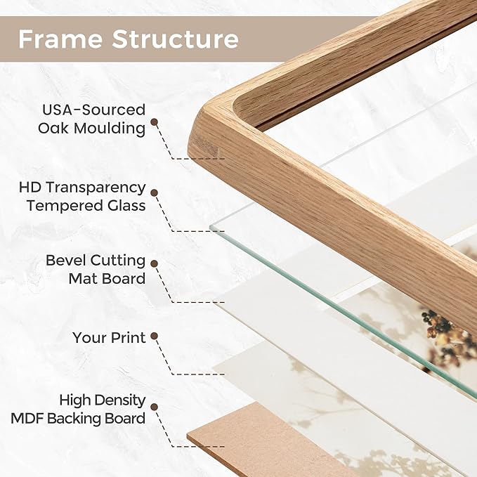 4x6 Picture Frame, USA-Sourced Natural Oak Wood Photo Frame with Tempered Glass, Handcrafted Rounded Corner 4 x 6 Wooden Frame Matted to 3.5x5 Photos, Wall or Tabletop Display