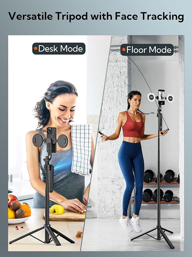 USKEYVISION Auto Face Tracking Tripod 360 Rotation,Phone Tripod for iPhone w/Fill Light,Selfie Stick for iPhone w/Remote Control,70” Phone Holder Video Recording for Content Creators TikTok(UTK-02)