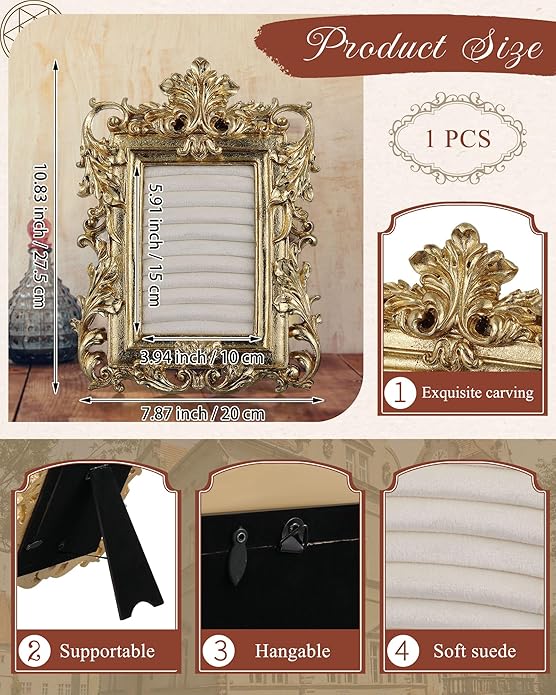 Jewelry Display Stand Vintage Necklace Organizer Ring Holder Earring Tray Resin Jewelry Photography Props Frame with Velvet Backing for Gifts