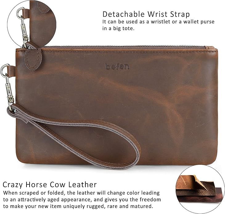 befen Genuine Leather Wristlet Clutch RFID Blocking Bag Cell Phone Wallet Purse Wristlet Wallet Purses and Handbags for Women
