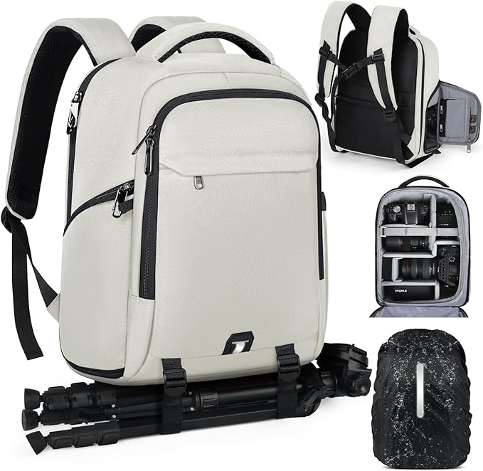 Camera Backpack Camera Bag for Photographers DSLR SLR Mirrorless Camera Cases with Waterproof Rain Cover & Laptop Compartment Fits 14 Inch Laptop,Anti Theft Travel photography backpack,Beige