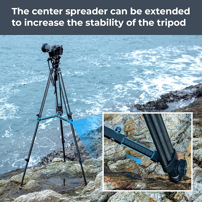 SmallRig AD-50 Heavy Duty Tripod, Carbon Fiber Video Tripod, 64" Lightweight Travel Tripods with Step-Less Damping Fluid Head, Detachable Handle, Lift Rope, Load up to 13.2lb for Camcorder, Cameras