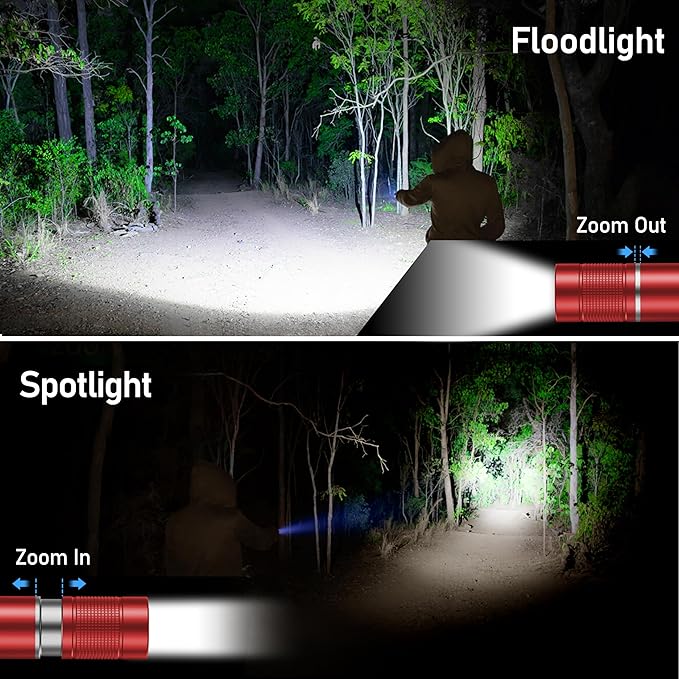 Blukar Flashlight Rechargeable, High Lumens Flashlight, Super Bright Small LED Flash Light- Zoomable, Adjustable Brightness, Long Lasting for Camping, Outdoors and Home Emergency-Red