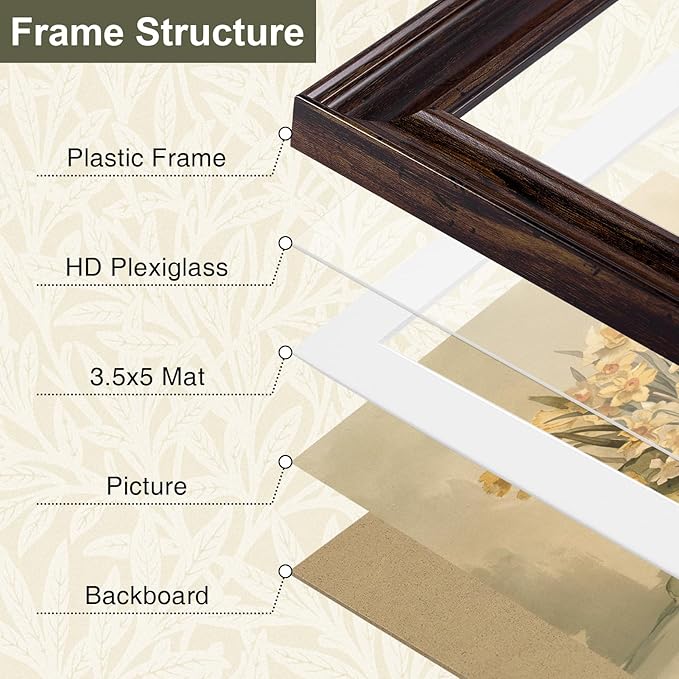 Vittanly 4x6 Picture Frame Set of 4, Vintage Photo Frame for Wall or Tabletop, Display 3.5x5 Pictures with Mat or 4x6 without Mat, Rustic Farmhouse Home Decor, Dark Brown