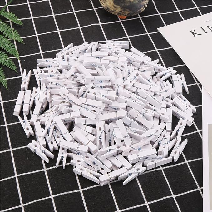 DECORA 3.5cm Sturdy White Wooden Mini Clothespin Photo Clips Pack of 200