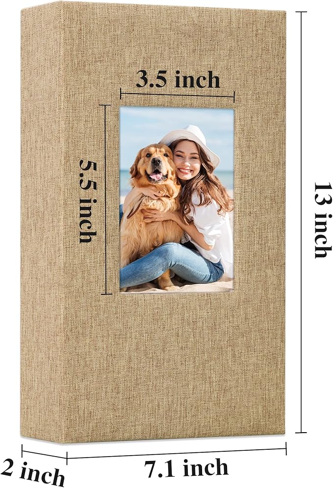 Vienrose Linen Photo Album 300 Pockets for 4x6 Photos Fabric Cover Photo Books Slip-in Picture Albums Wedding Baby Khaki