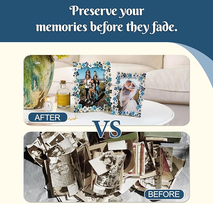 Blue Flower Picture Frame 4x6 Blossom Photo Frame for Tabletop Display, Decorative Flower Design Home Decor