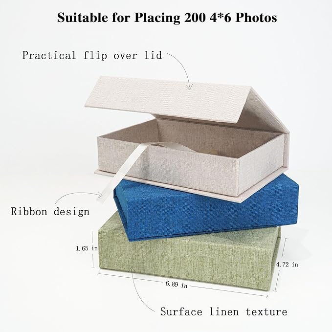 Vienrose Linen 4" x 6" Photo Cases and Postcard Keeper Storage Container Box 1Pcs for Photo, Postcard, Decorative Paper, Beige