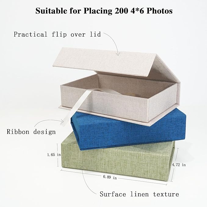 Vienrose Linen 4" x 6" Photo Cases and Postcard Keeper Storage Container Box 1Pcs for Photo, Postcard, Decorative Paper, Navy Blue