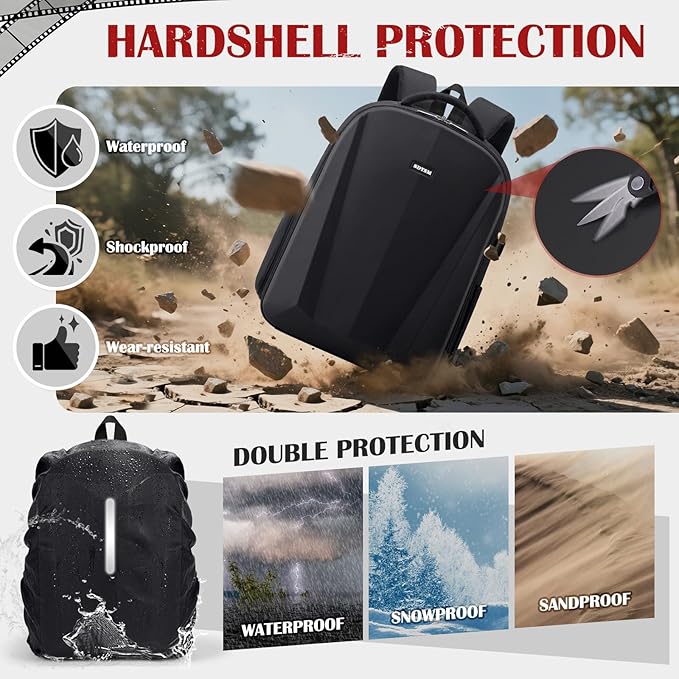 SDYSM Camera Backpack, Hardshell DSLR/SLR Camera Bag with Lens Pouch & 15.6" Laptop Compartment Waterproof Camera Case with Rain Cover Photography Backpack Compatible for Canon/Nikon/Sony/Drone Black