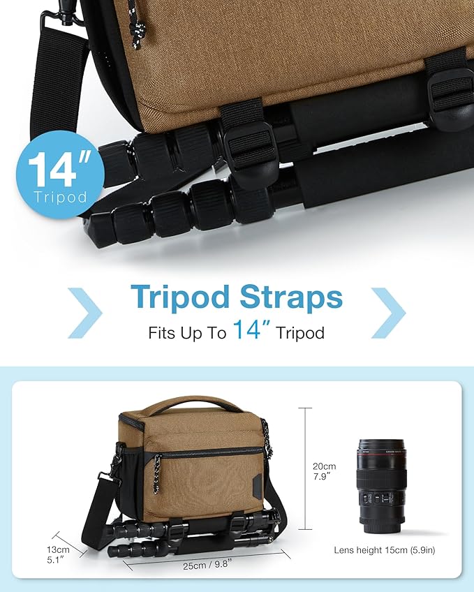 BAGSMART Small Camera Sling Bag for Photographers, Compact Camera Shoulder Bags for DSLR/SLR/Mirrorless Cameras, Waterproof Crossbody Camera Case with Tripod Holder, Khaki