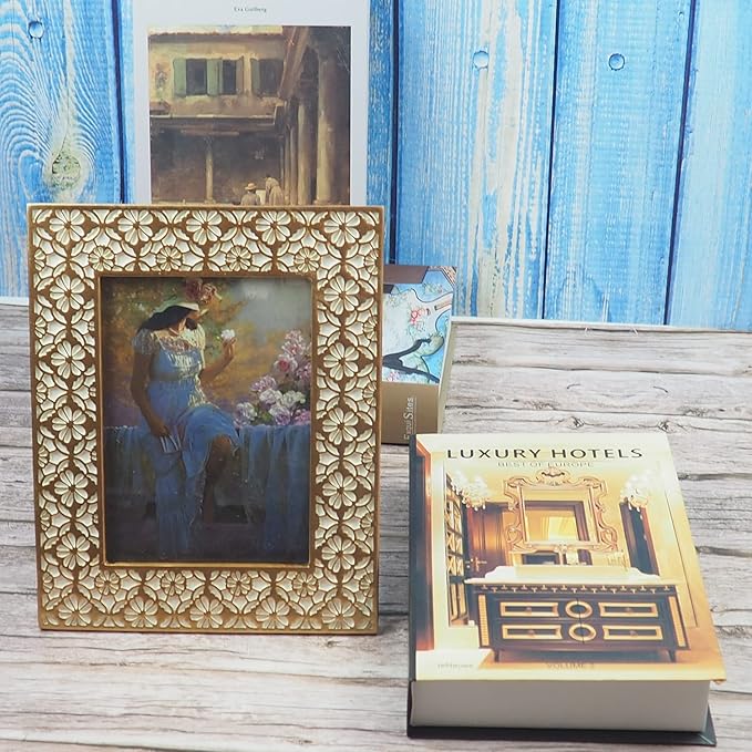Hymmah 8x10 Gold Picture Frame Ornate Photo Frame Hand-Crafted Resin Picture Frame with Easel & Hook for Tabletop, Home Decor, Photo Gallery