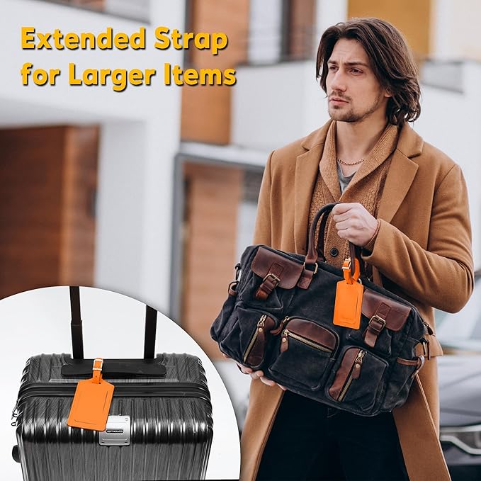 Travelambo 26 Pack Luggage Tags Faux Leather for Suitcases Travel Bag Labels with Protection Cover ID (Orange)