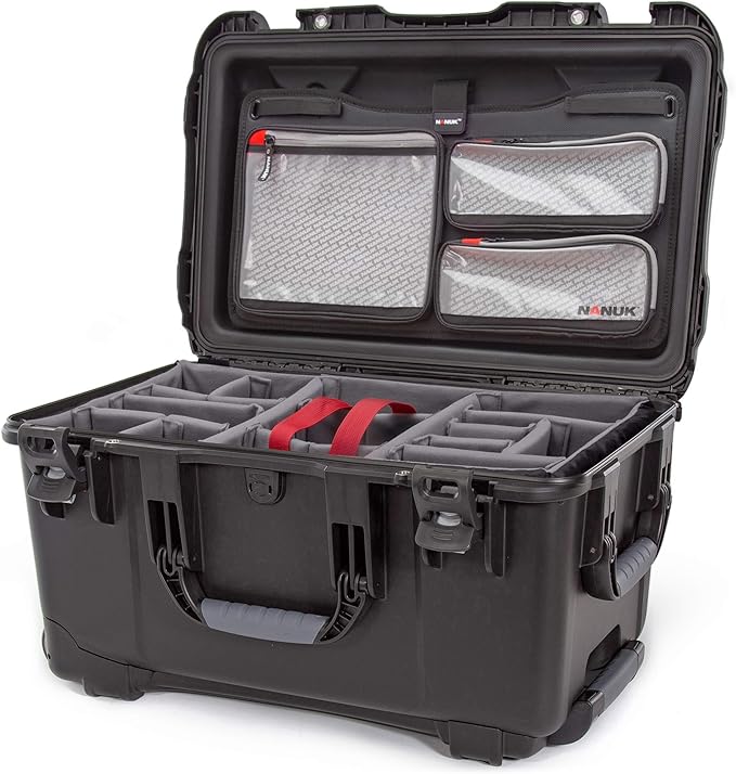 Nanuk 938 Wheeled Waterproof Hard Case with 3-Pocket Lid Organizer and Padded Divider, Black