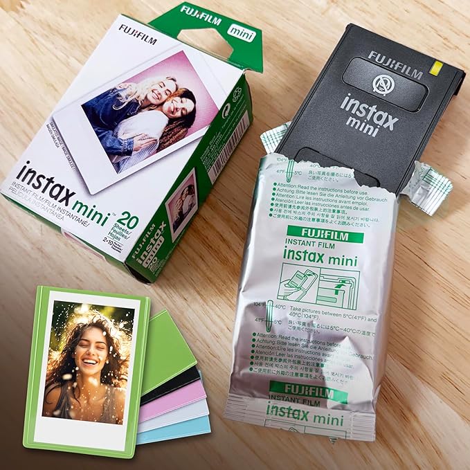 Fujifilm Mini Instax Films + Colored Magnet Photo Frames + Quality Photo Microfiber Cloth (60 Sheet)
