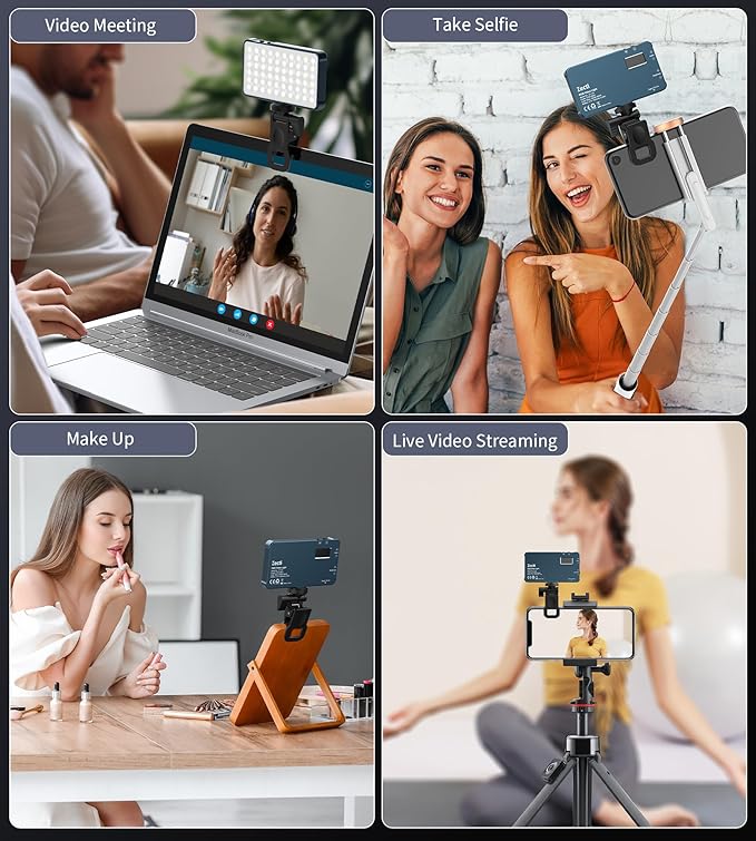 Selfie Light, 96 LED Phone Light with Metal Hotshoe & Clip, 1500mAh Rechargeable 360° Full Color 21 Scenes RGB Video Light for Phones, iPhone, Laptops, Cameras, Selfie, TikTok, Gifts for Men & Women