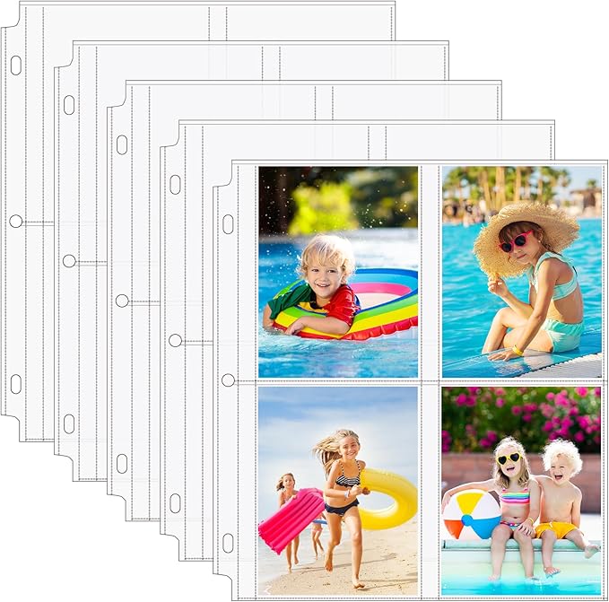 MaxGear 60 Pack 3.5x5 Photo Sleeves for 3 Ring Binder (480 Pictures), Heavy-Duty Archival Page Protectors, 4-Pocket Clear Photo Album Refill Pages, Plastic Seed Binder Pages 8.5x11, Acid-Free