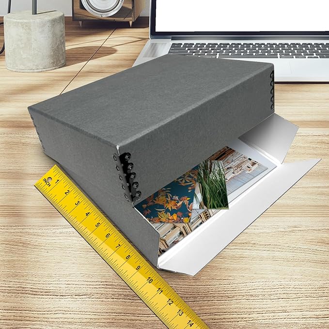 Golden State Art, Archival Storage Box, Acid-Free Drop Front Museum Box with Metal Edge for Storing Artwork Photos Documents Prints Arts and Crafts (Gray-9.75x12.75x3 Inches) Pack of 2
