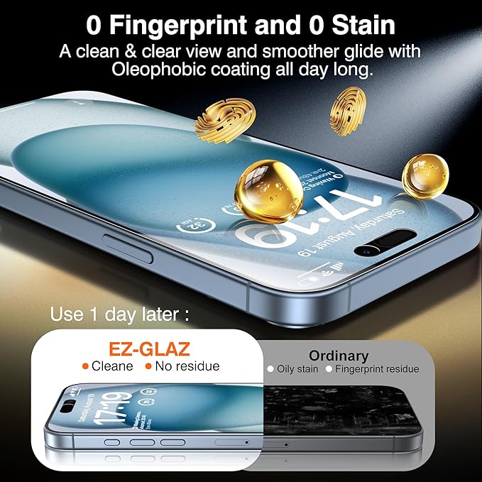 EZ-GLAZ- 4 Pack for iPhone 15 Plus Privacy Screen Protector [6.3"] With 2 Pack Camera Lens Protector, 9H+ Hardness 12FT Military Grade Shatterproof Scratch Resistant Durable Tempered Glass Film with Flawless Fit Kit