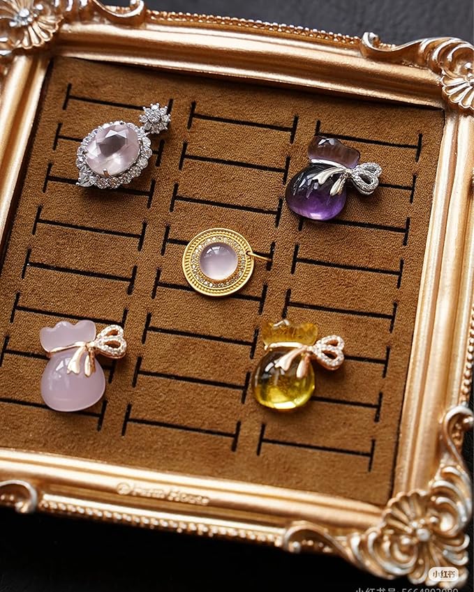 Jewelry Display Stand Vintage Ring Holder Box Earring Tray Retro Picture Frame Style Ring OrganizerJewelry Frame with Velvet