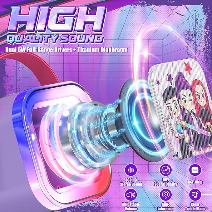 Mini Karaoke Machine for Kids,5 Voice Effects - Portable Bluetooth Speaker with 2 Wireless Mics LED Lights for Boys Girls Ages 3-12| Kids Karaoke Machine Birthday Gift Toy for Singing,Party & Play